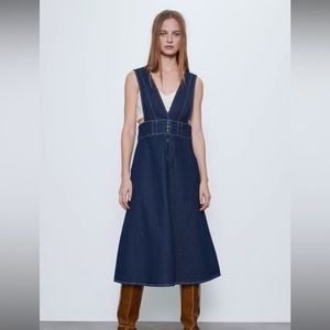 Zara Dark Blue Denim Midi Dress
